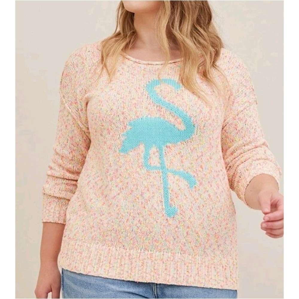 Torrid Marled Confetti Pink‎ Pullover Flamingo Sweater Sz 00 (M/L) Beachy Light